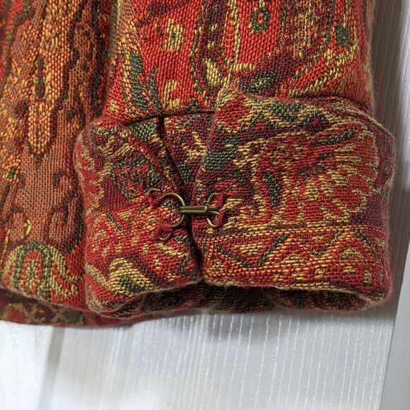 Vintage Blazer Women 14 Paisley Tapestry Worthington Orange Woven Cotton Jacket - Picture 11 of 11